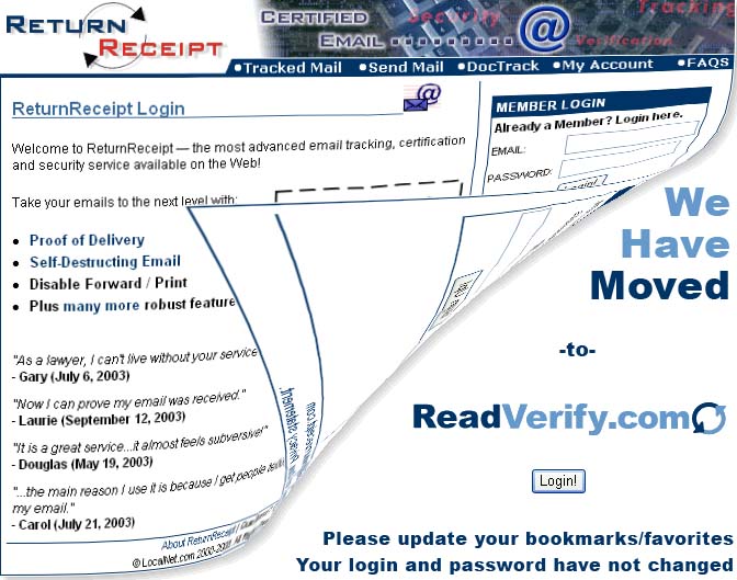 ReturnReceipt.com has moved to ReadVerify.com