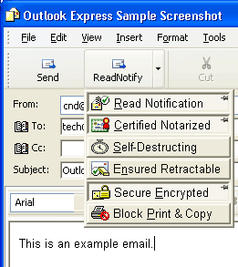 Screen shot of the ReadVerify for Outlook Express Email 

Plugin popup menu